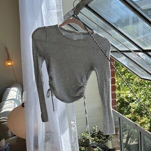 Gray Ribbed Long Sleeve Top